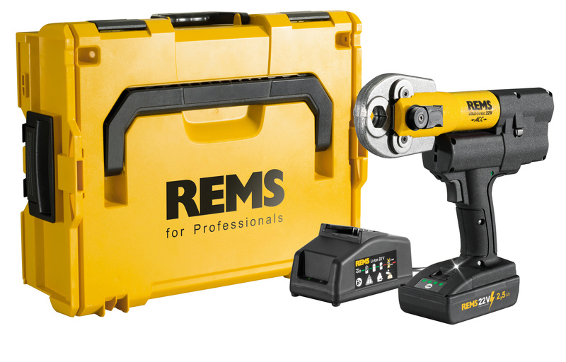REMS MINI-PRESS 22 V ACC AKUMULATOROWA PRASA PROMIENIOWA Z AUTOMATYCZNYM STEROWANIEM OBWODEM BASIC-PACK (Z AKUMULATOREM I ŁADOWARKĄ) 10-40 MM, 3/8 - 1 1/4 "