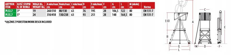 DRABINA PLATFORMA ROBOCZA FARAONE PLS6.7 4,45M + STABILIZATOR