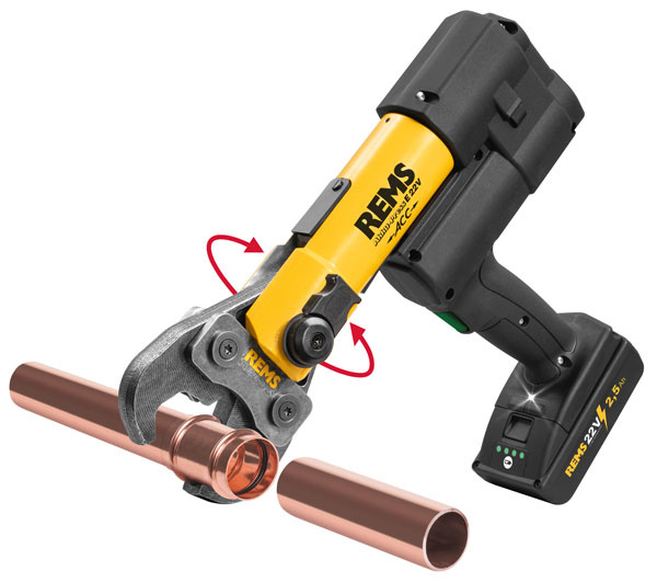 REMS AKKU-PRESS E 22 V ACC AKUMULATOROWA PRASA PROMIENIOWA 32 KN Z WYMUSZONYM POWROTEM Ø 10 – 108 (110) MM, Ø ⅜ – 4"