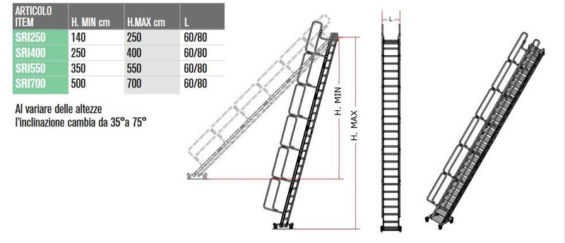 SCHODY DOSTĘPOWE Z REGULOWANYM KĄTEM NACHYLENIA FARAONE SRI700