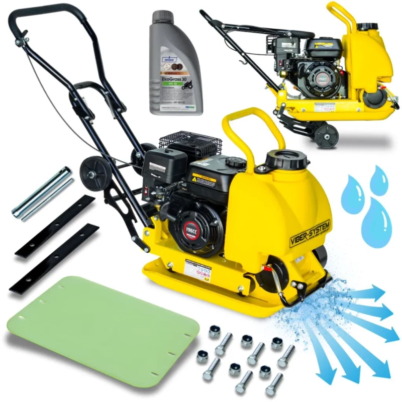 JEDNOKIERUNKOWA ZAGĘSZCZARKA VIBER SYSTEM 90KG (ZRASZACZ + MATA + PLATFORMA TRANSPORTOWA + OLEJ)