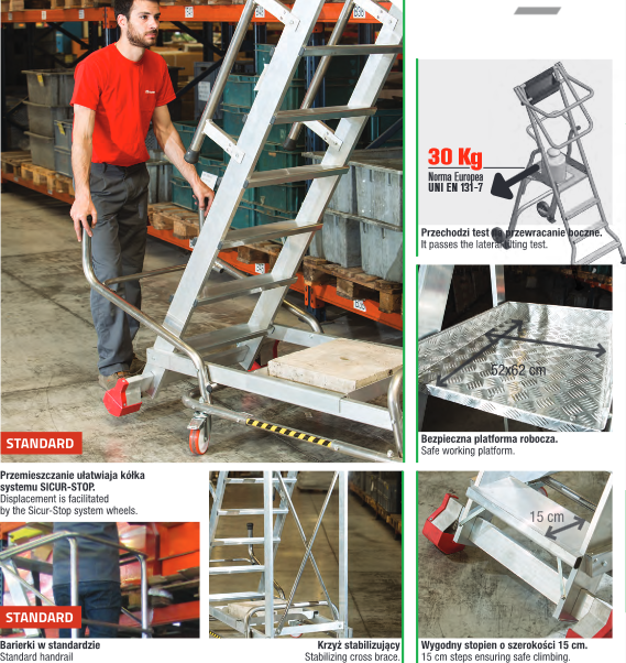 DRABINA MAGAZYNOWA JEZDNA FARAONE 8 STOPNIOWA 250/MFTS 3,93M