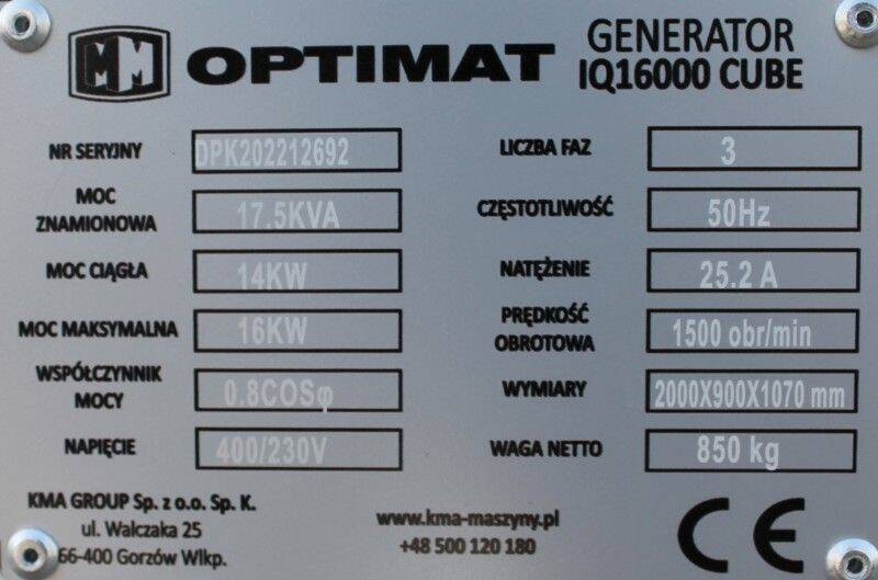 GENERATOR OPTIMAT IQ16000 CUBE