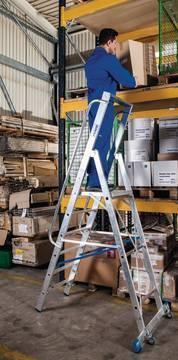 DRABINA WOLNOSTOJĄCA SKŁADANA Z DUŻĄ PLATFORMĄ KRAUSE STABILO 14 STOPNIOWA (WYS. ROBOCZA 5,30 M)