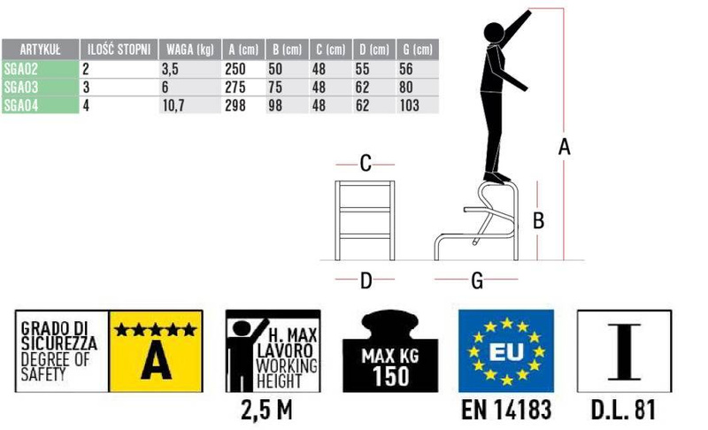 SCHODY ALUMINIOWE O WYSOKIM STOPNIU FARAONE SGA04
