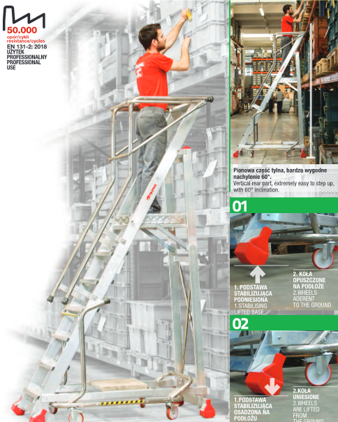 DRABINA MAGAZYNOWA JEZDNA FARAONE 11 STOPNIOWA 325/MFTS 4,65M + BALAST