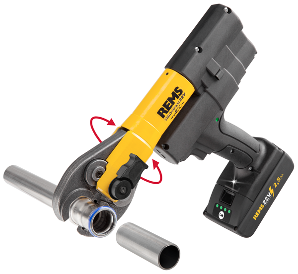 REMS MINI-PRESS 22 V ACC AKUMULATOROWA PRASA PROMIENIOWA Z AUTOMATYCZNYM STEROWANIEM OBWODEM BASIC-PACK (Z AKUMULATOREM I ŁADOWARKĄ) 10-40 MM, 3/8 - 1 1/4 " + 3 CĘGI