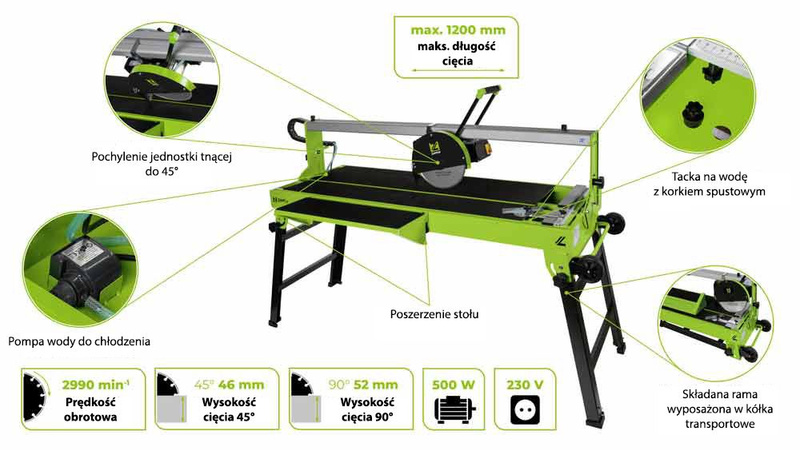 MASZYNA, PRZECINARKA DO CIĘCIA PŁYTEK, GLAZURY, KAMIENIA ZIPPER ZI-FS250-1200
